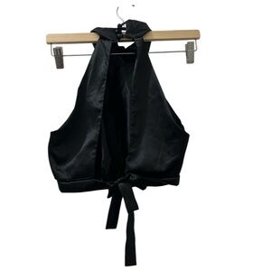 Vici Sleek Black Satin Crop Top